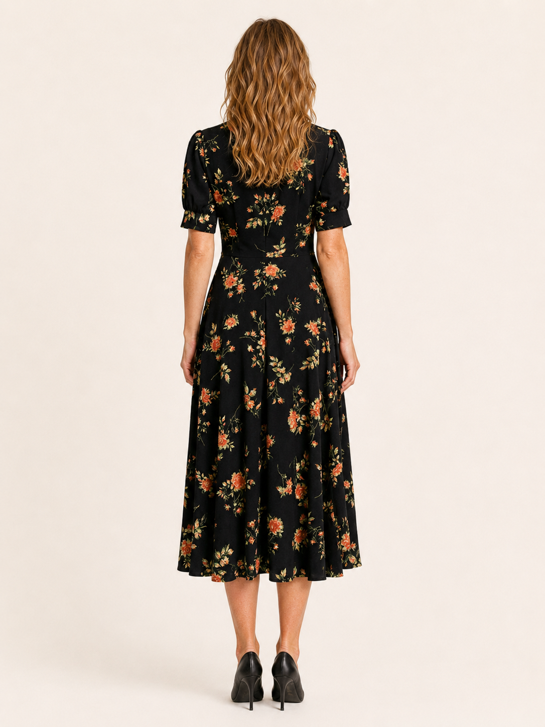 Nola | Women's Floral Puff Sleeve Wedding Guest Midi Dress