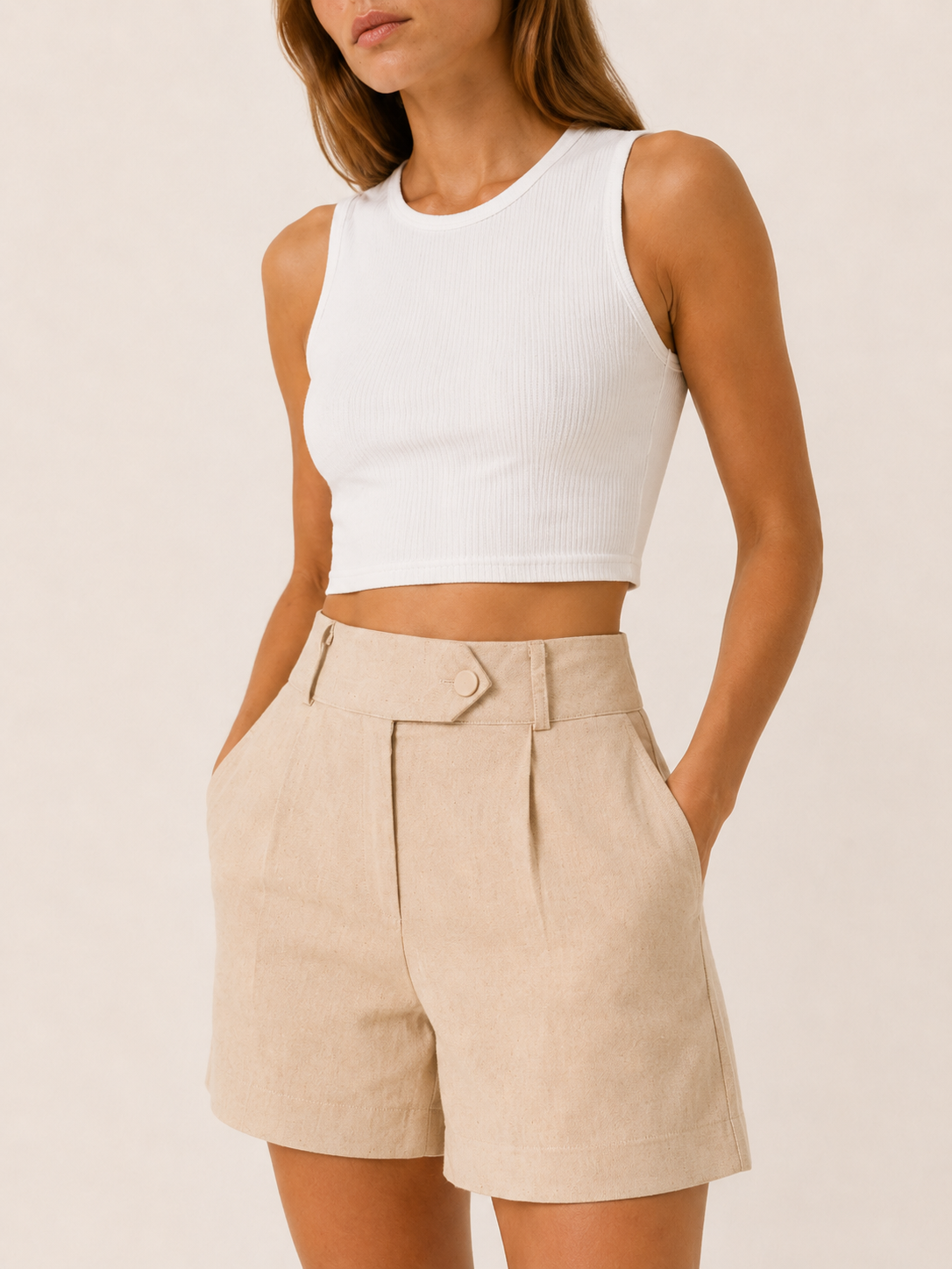 Norwyn | Women's Pleated High Waisted Tailored Shorts
