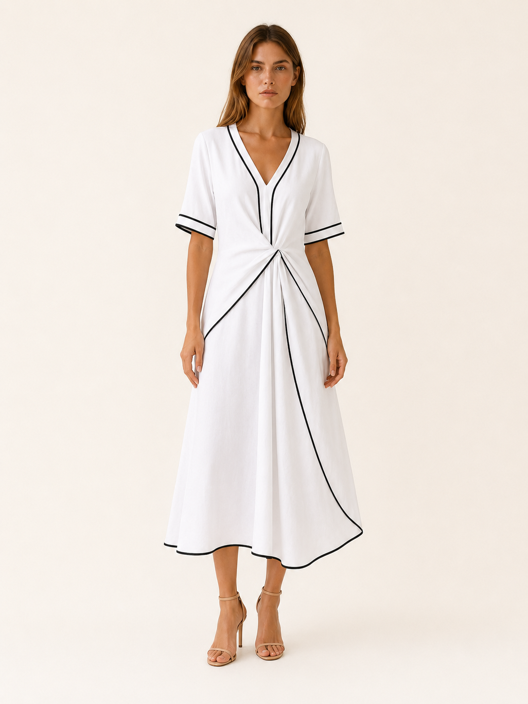 Novara | Midi Dress with Twist Front Contrast Trim