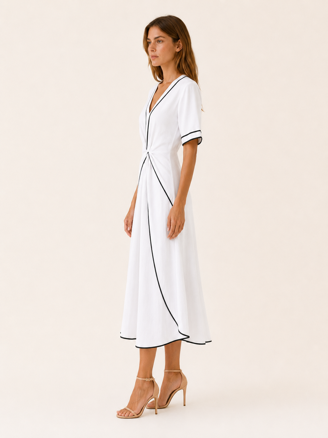 Novara | Midi Dress with Twist Front Contrast Trim