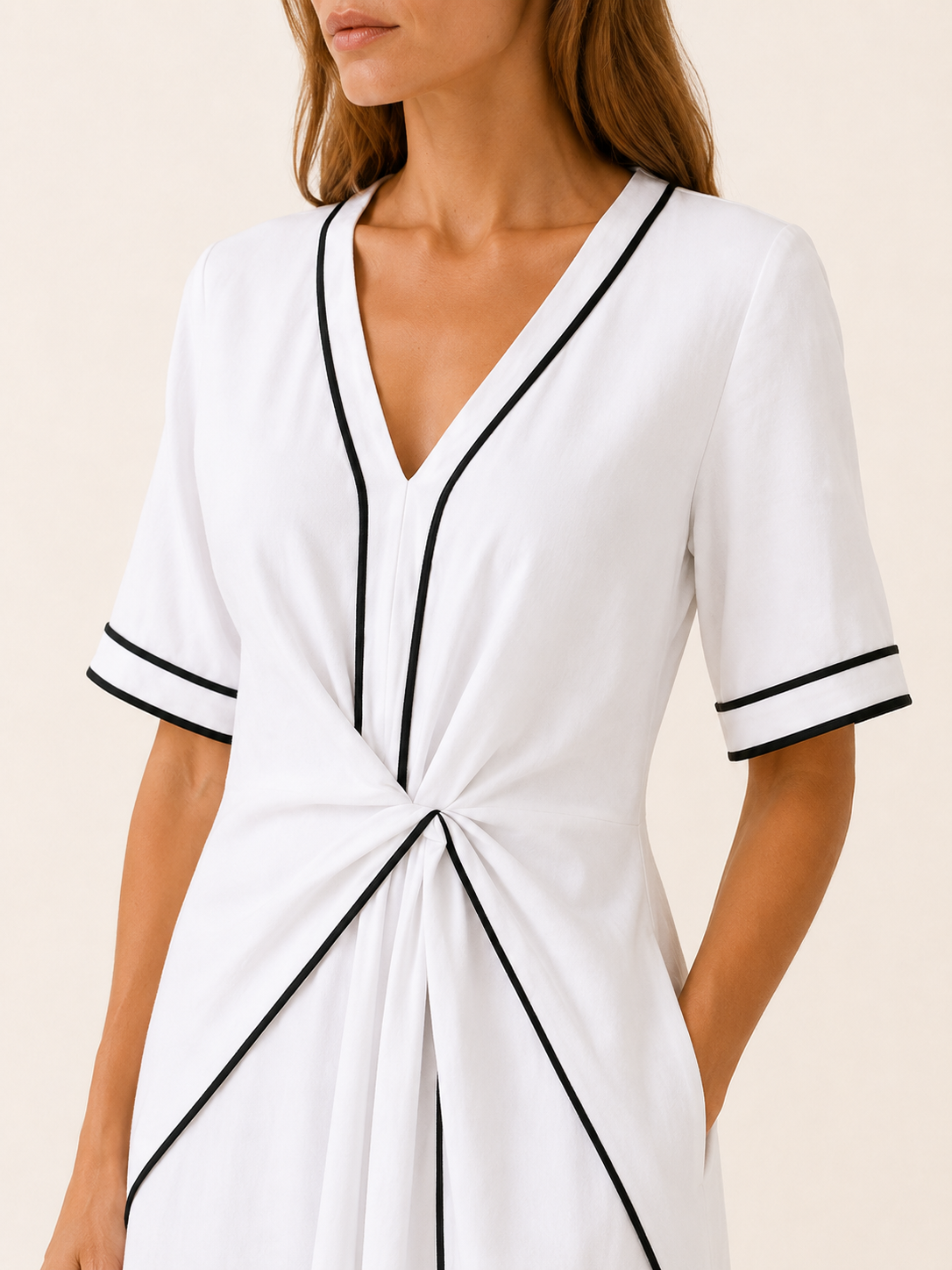 Novara | Midi Dress with Twist Front Contrast Trim