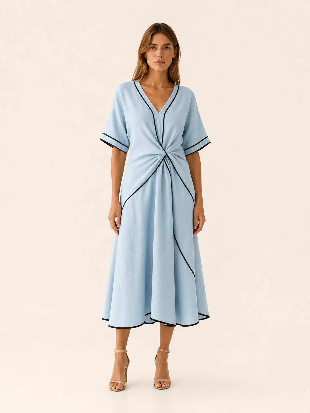 Novara | Midi Dress with Twist Front Contrast Trim