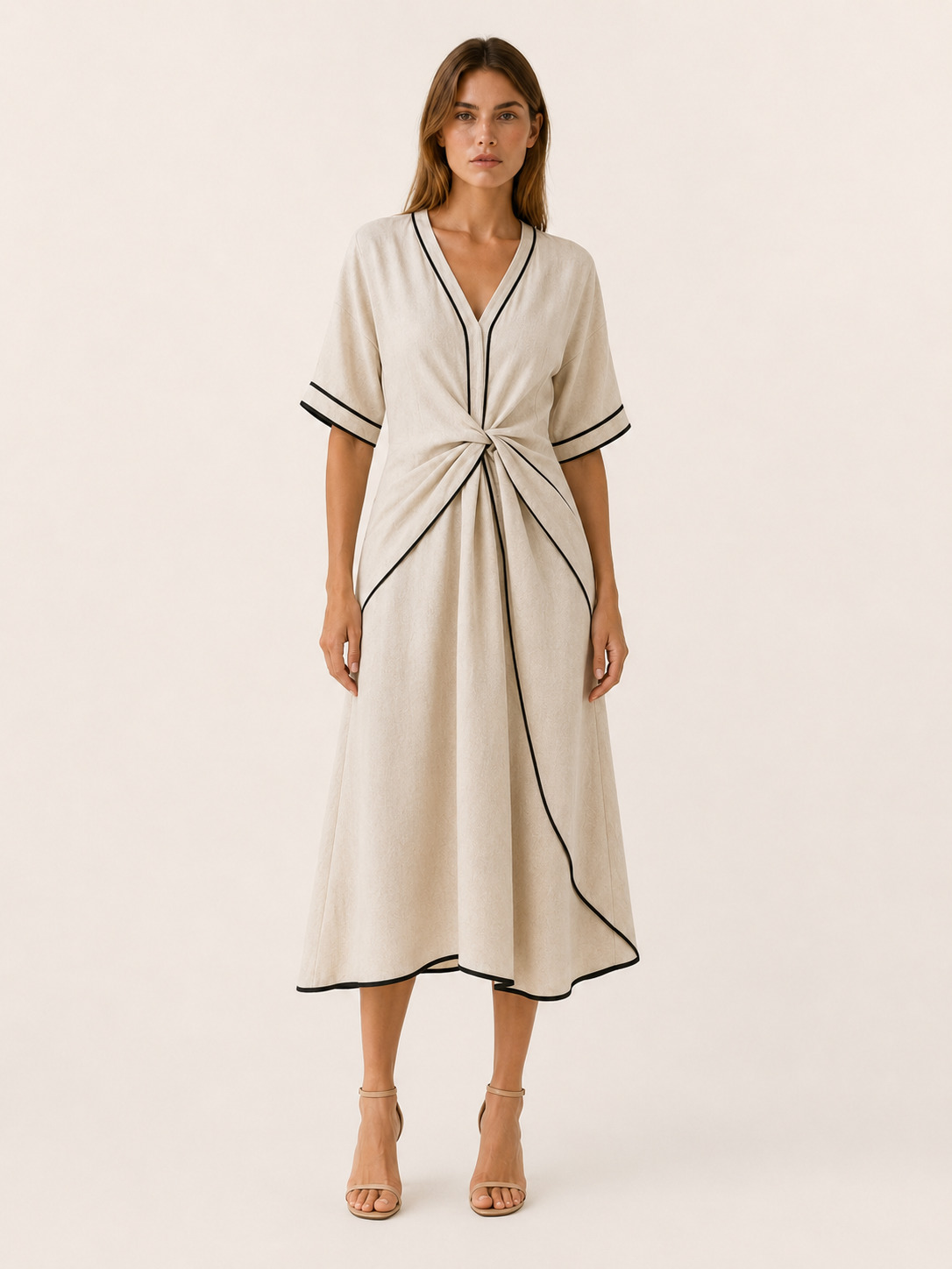 Novara | Midi Dress with Twist Front Contrast Trim
