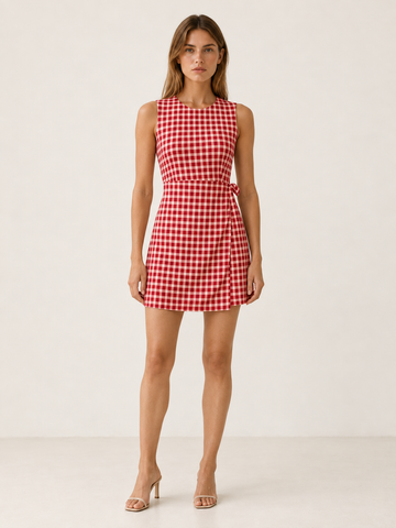 Nyvelis | Check Mini Dress with Wrap Detail Sleeveless Fit
