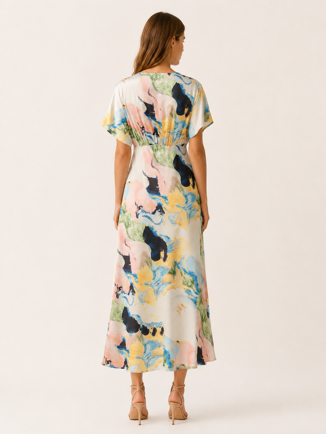 Nyvella | Satin Maxi Dress with Abstract Marble Print