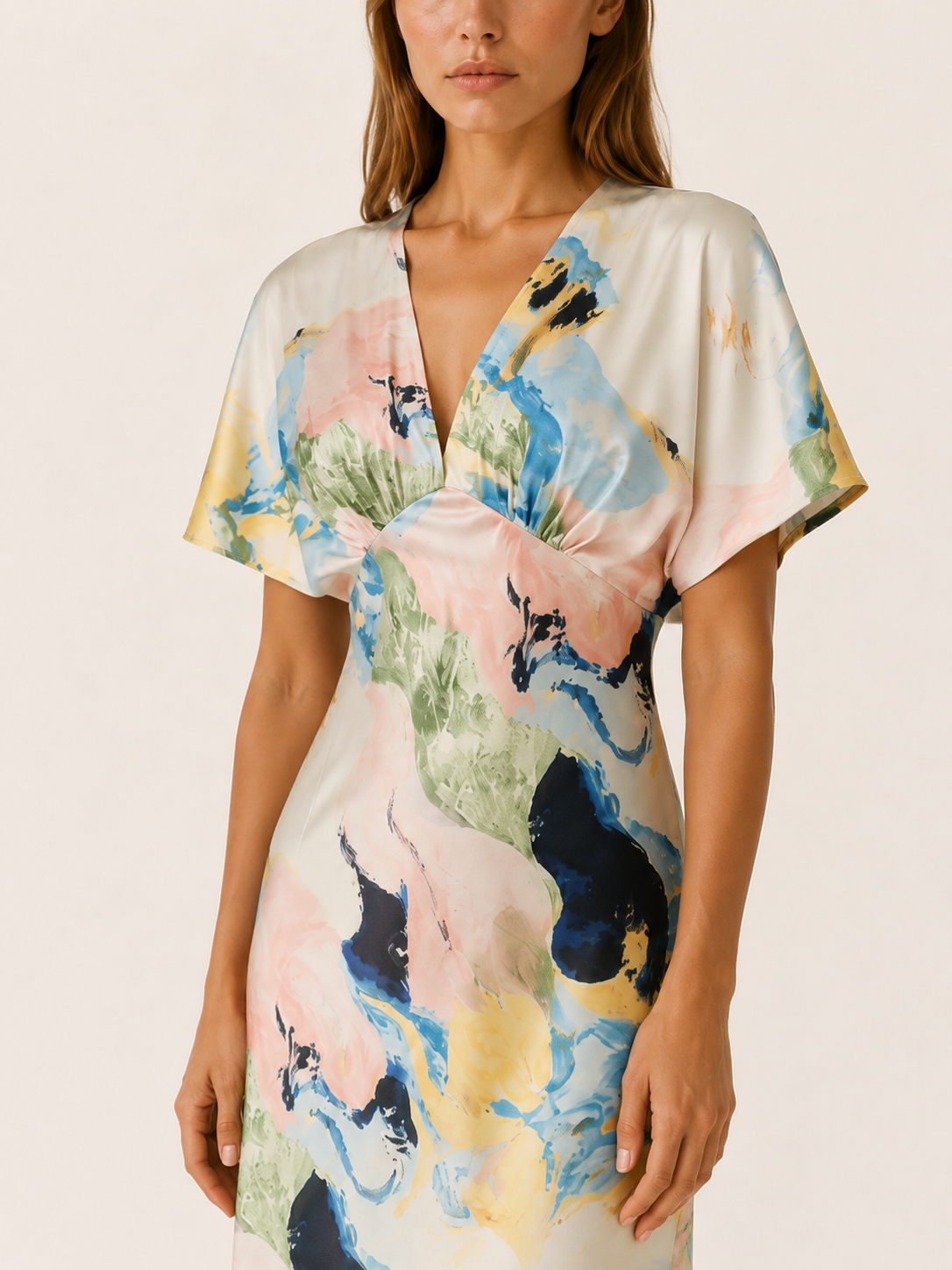 Nyvella | Satin Maxi Dress with Abstract Marble Print
