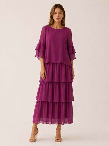 Oona | Tiered Maxi Dress with Round Neck