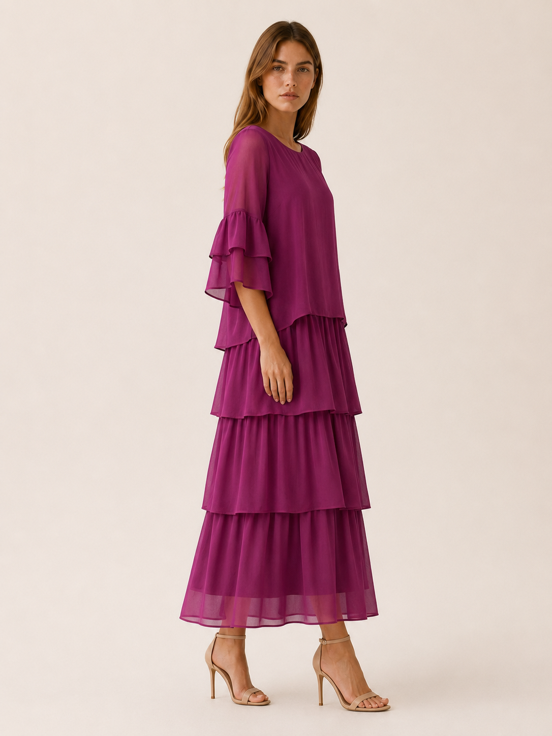 Oona | Tiered Maxi Dress with Round Neck
