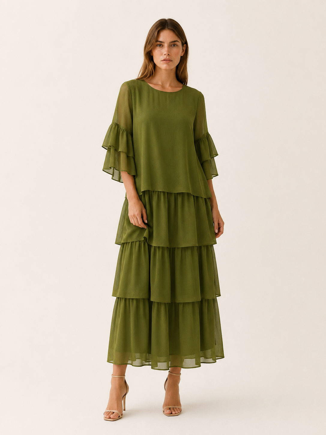 Oona | Tiered Maxi Dress with Round Neck