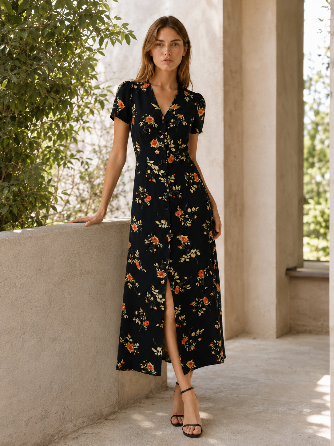Oralie | Button Down Maxi Dress with Flowy Skirt
