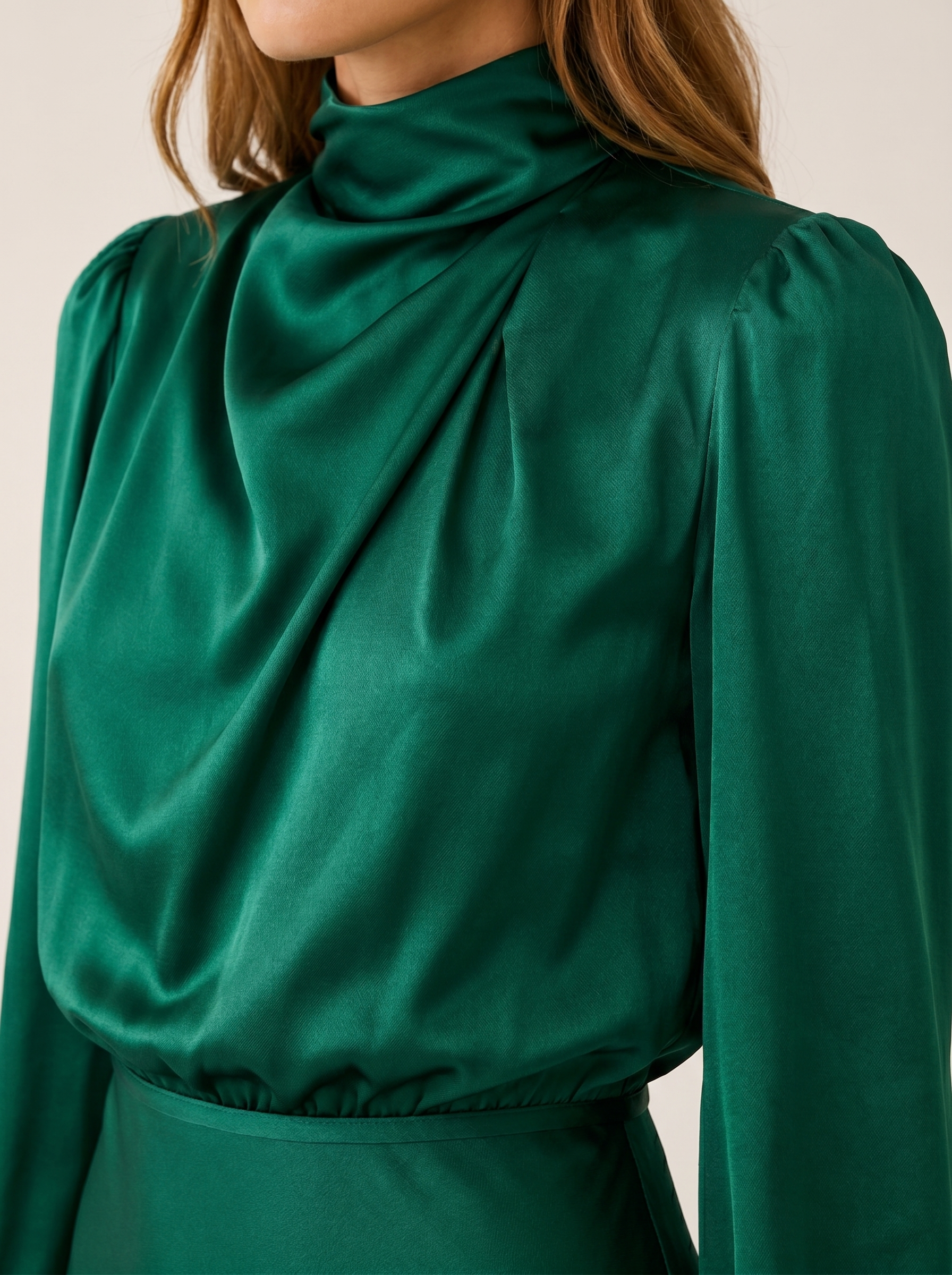 Orinthia | Satin Maxi Dress with High Neck and Long Sleeve