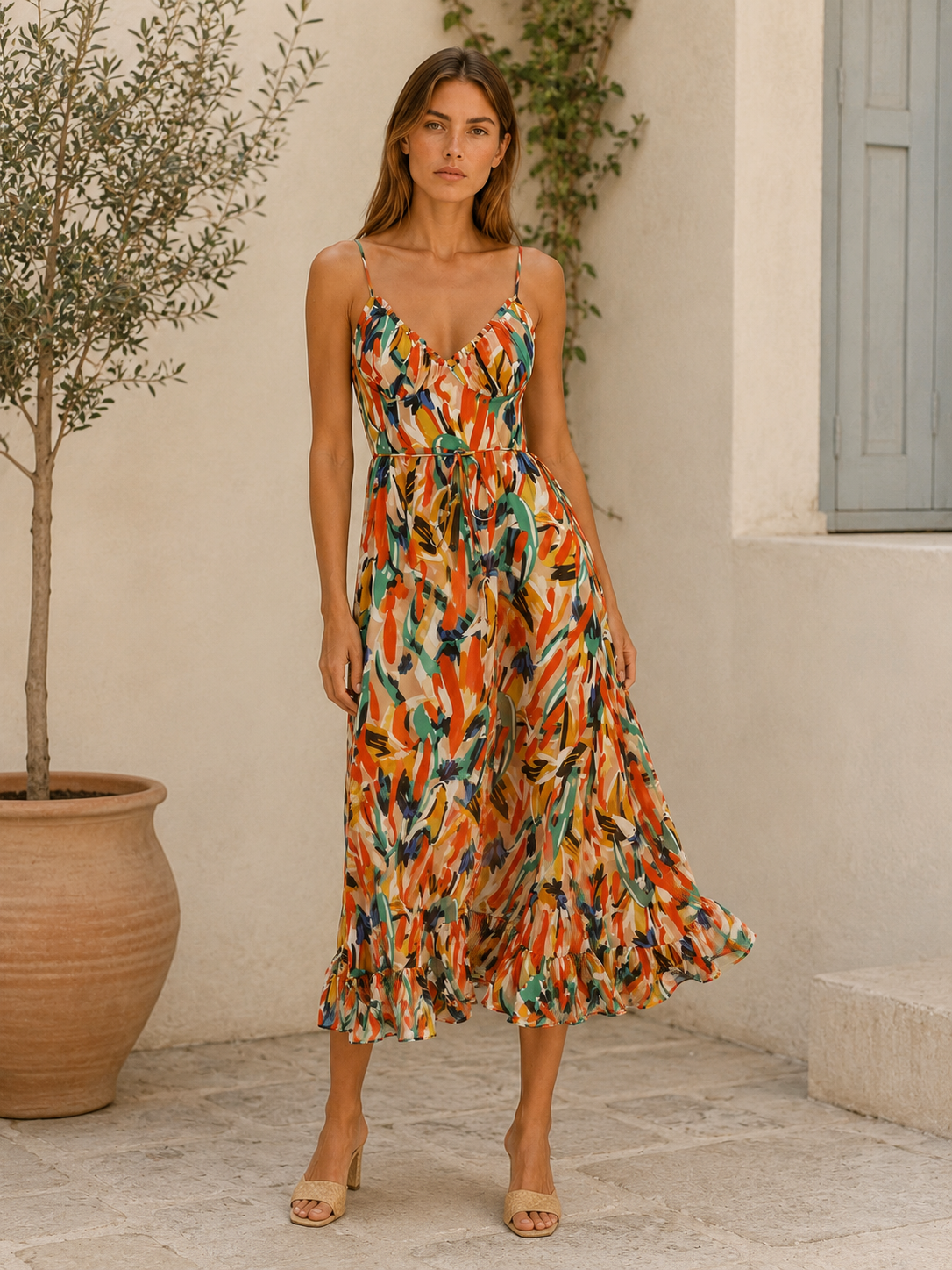 Orla | Printed Midi Dress with Ruffle Hem