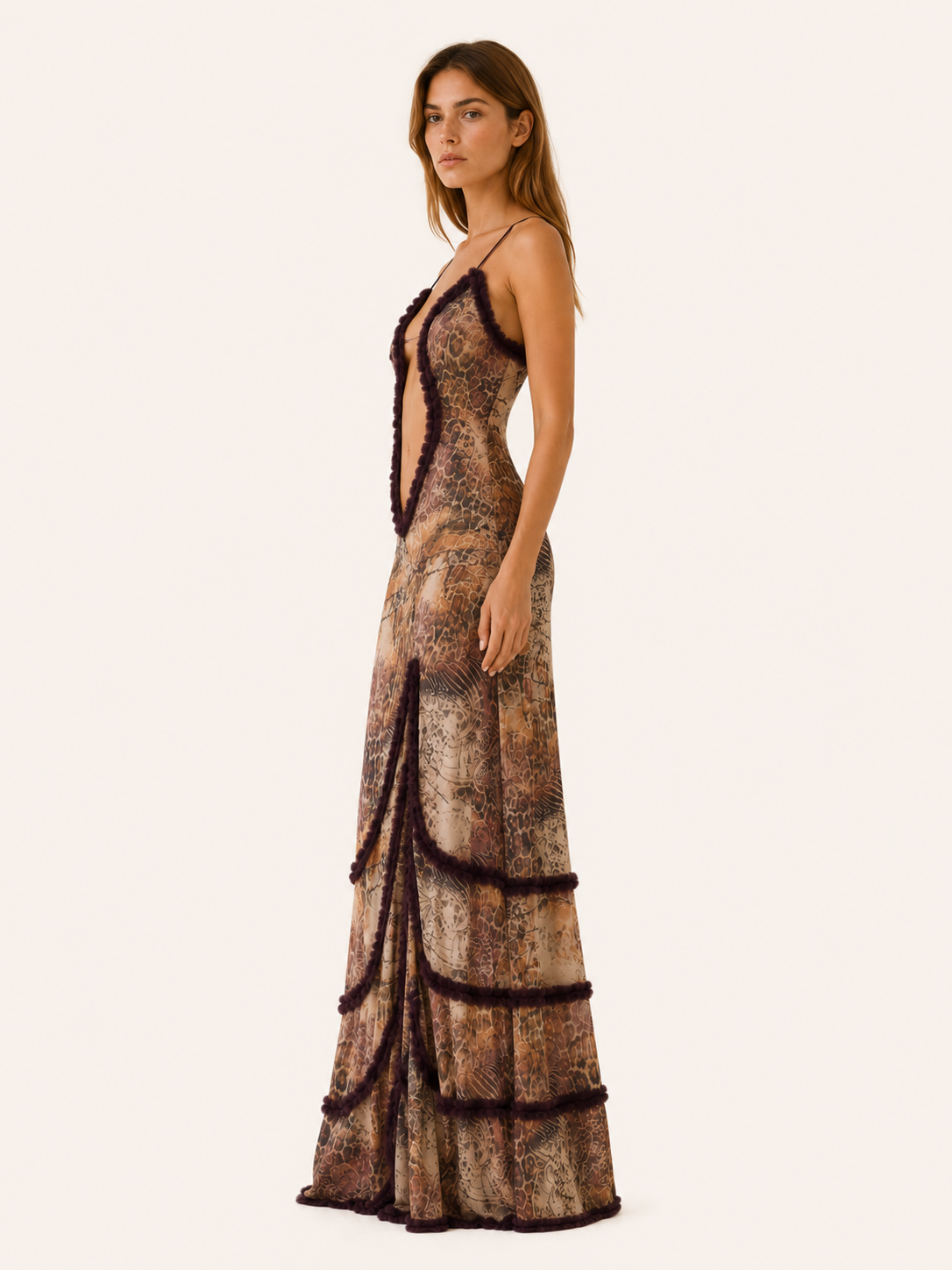 Orvella | Maxi Dress with Ruffle Detail and Ruched Bodice