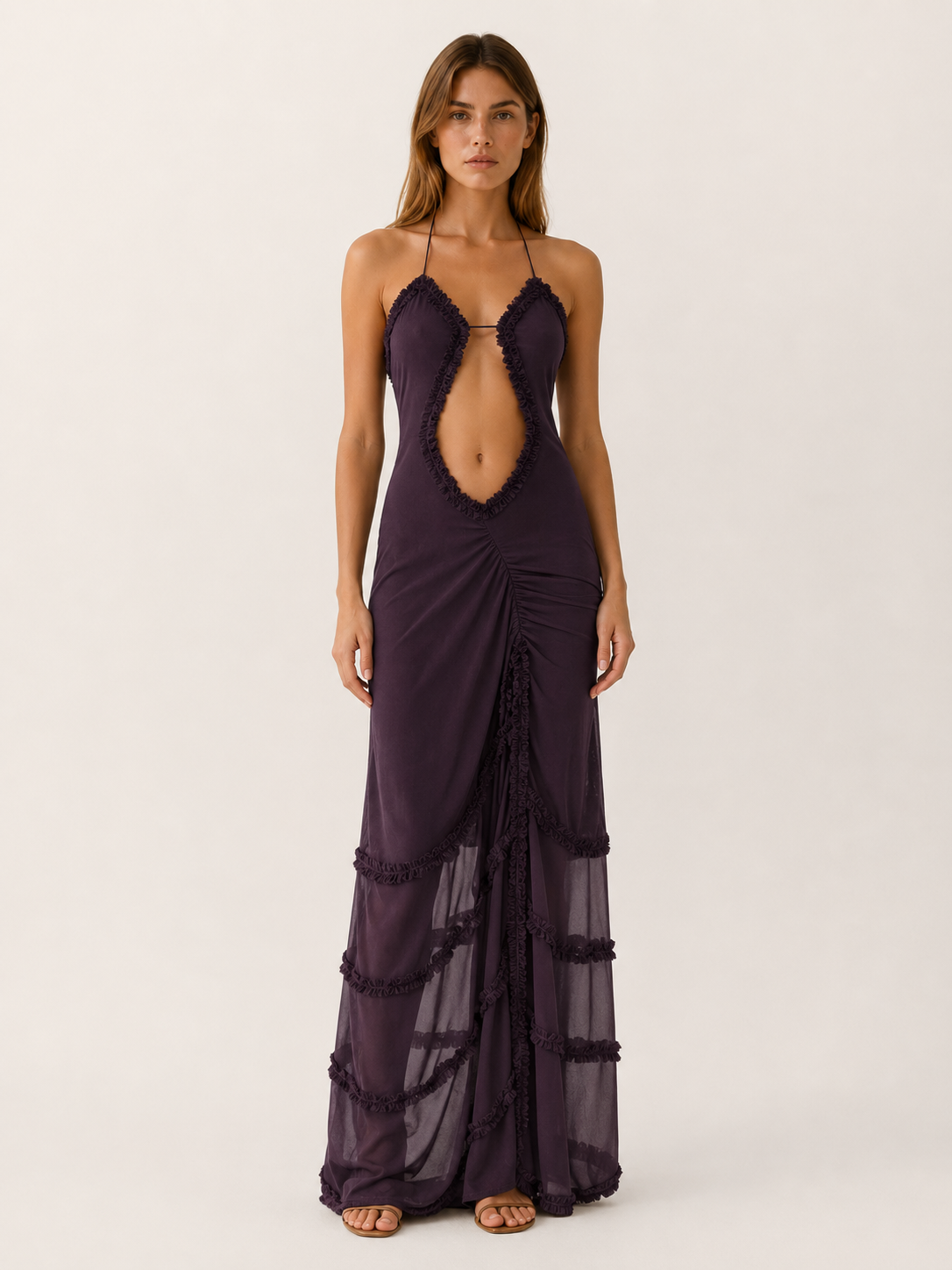 Orvella | Maxi Dress with Ruffle Detail and Ruched Bodice