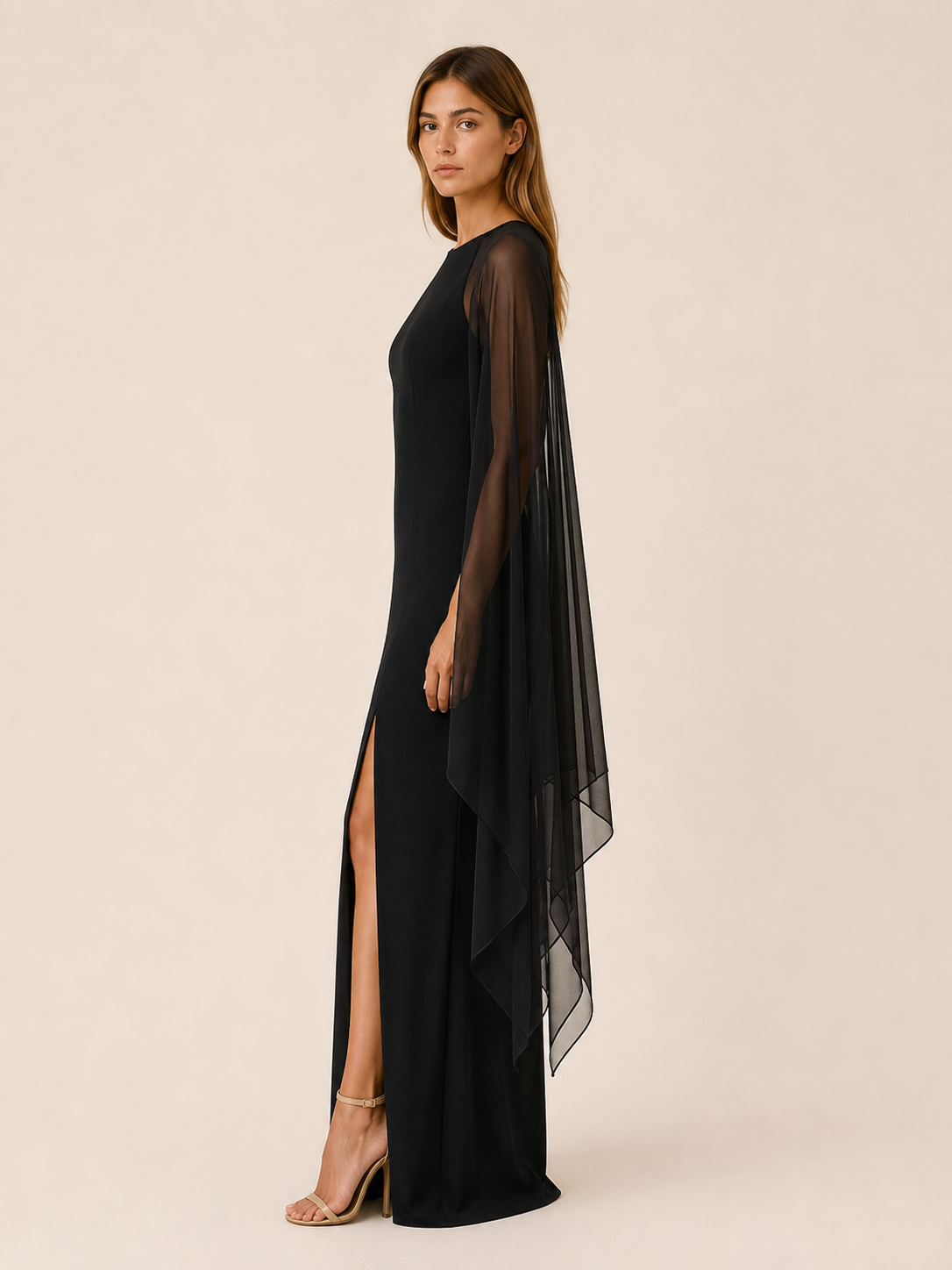 Osella | Maxi Dress with Thigh Split and Cloak Sleeves