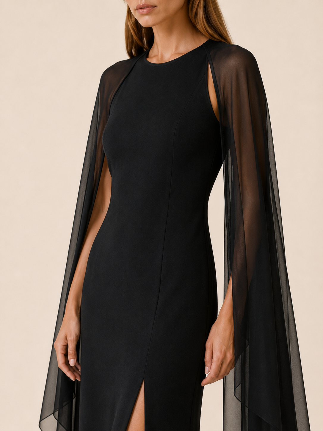 Osella | Maxi Dress with Thigh Split and Cloak Sleeves