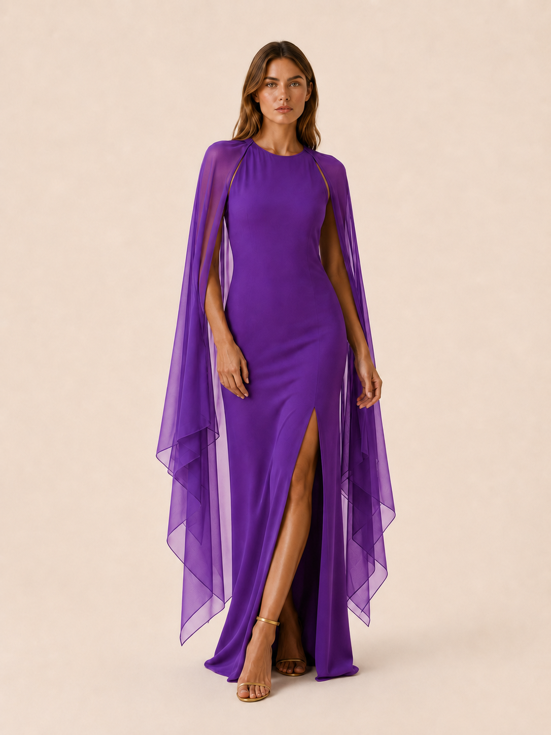 Osella | Maxi Dress with Thigh Split and Cloak Sleeves