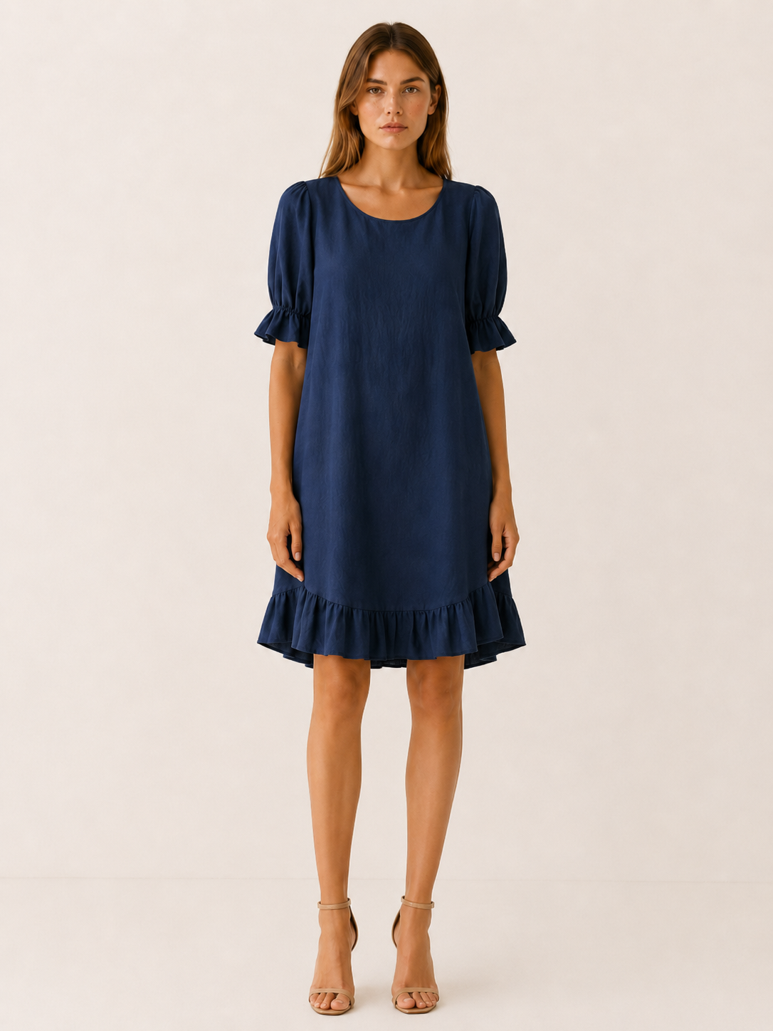 Perris | Relaxed Summer Mini Dress with Ruffle Hem Tummy Covering Fit