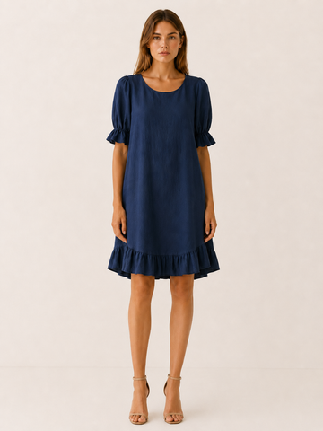 Perris | Relaxed Summer Mini Dress with Ruffle Hem Tummy Covering Fit