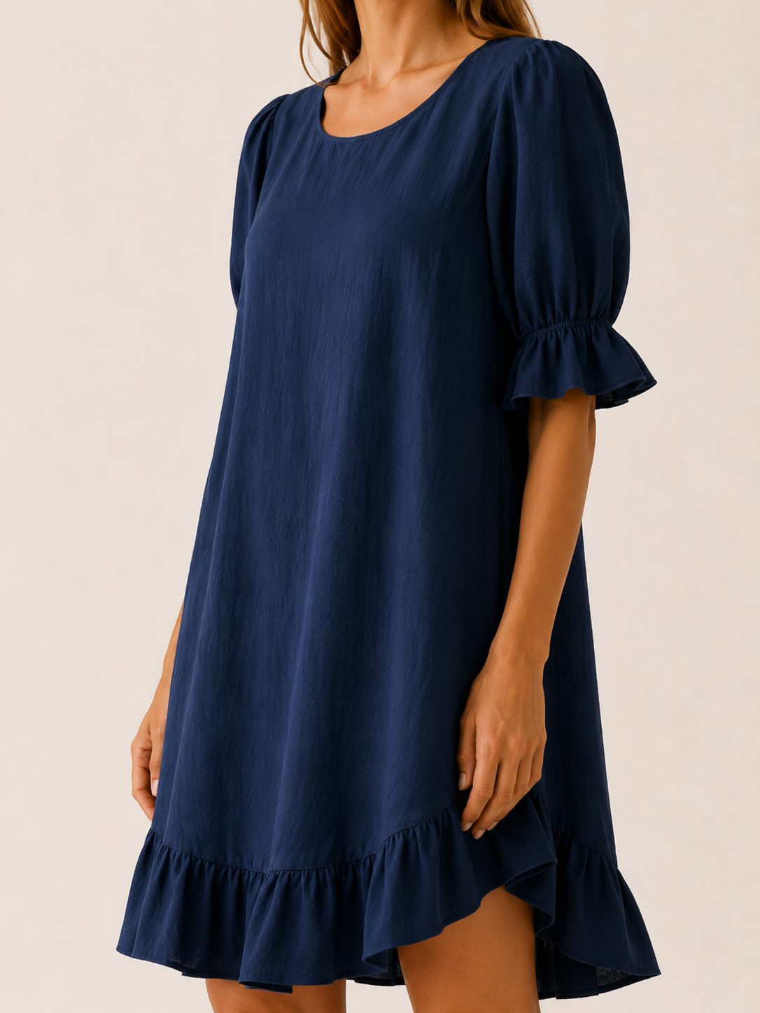 Perris | Relaxed Summer Mini Dress with Ruffle Hem Tummy Covering Fit