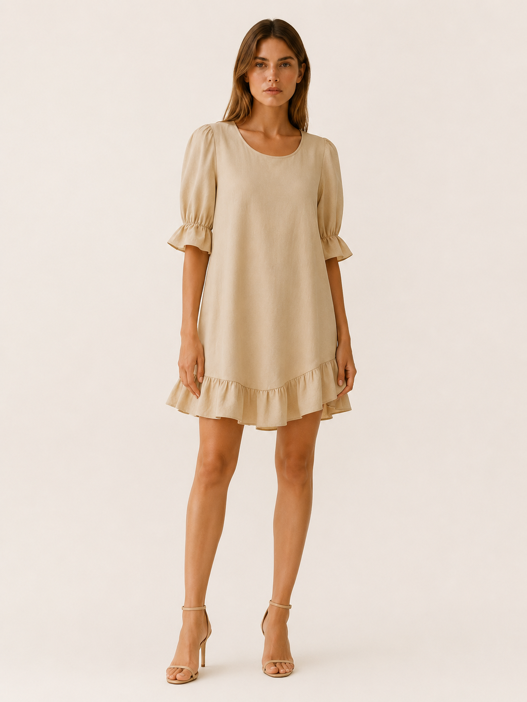 Perris | Relaxed Summer Mini Dress with Ruffle Hem Tummy Covering Fit