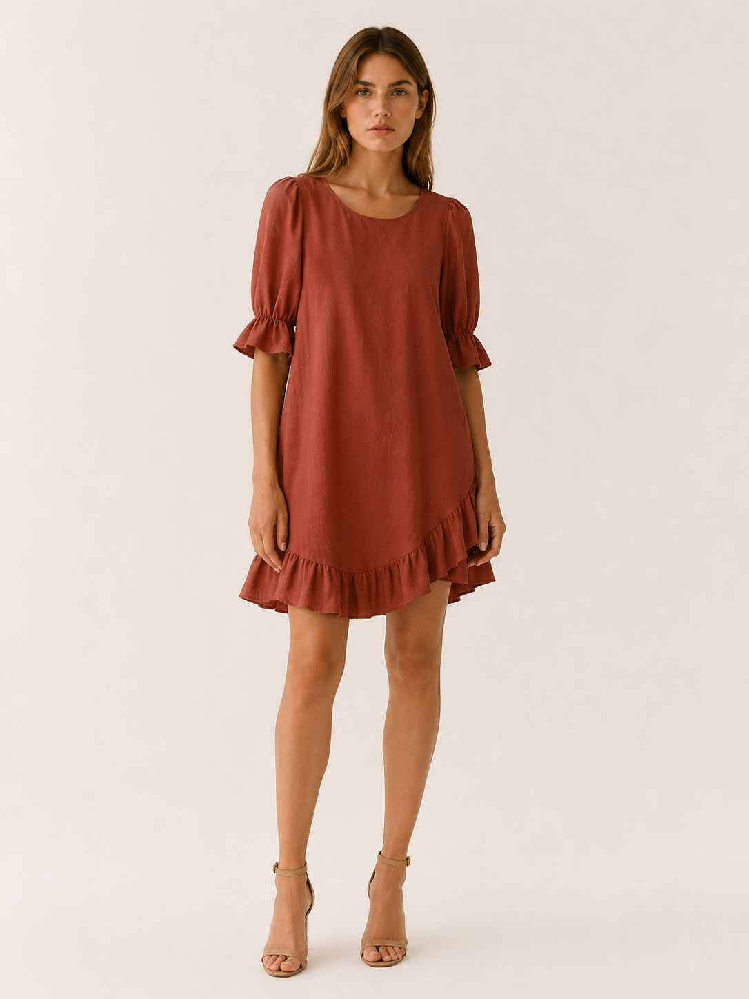 Perris | Relaxed Summer Mini Dress with Ruffle Hem Tummy Covering Fit