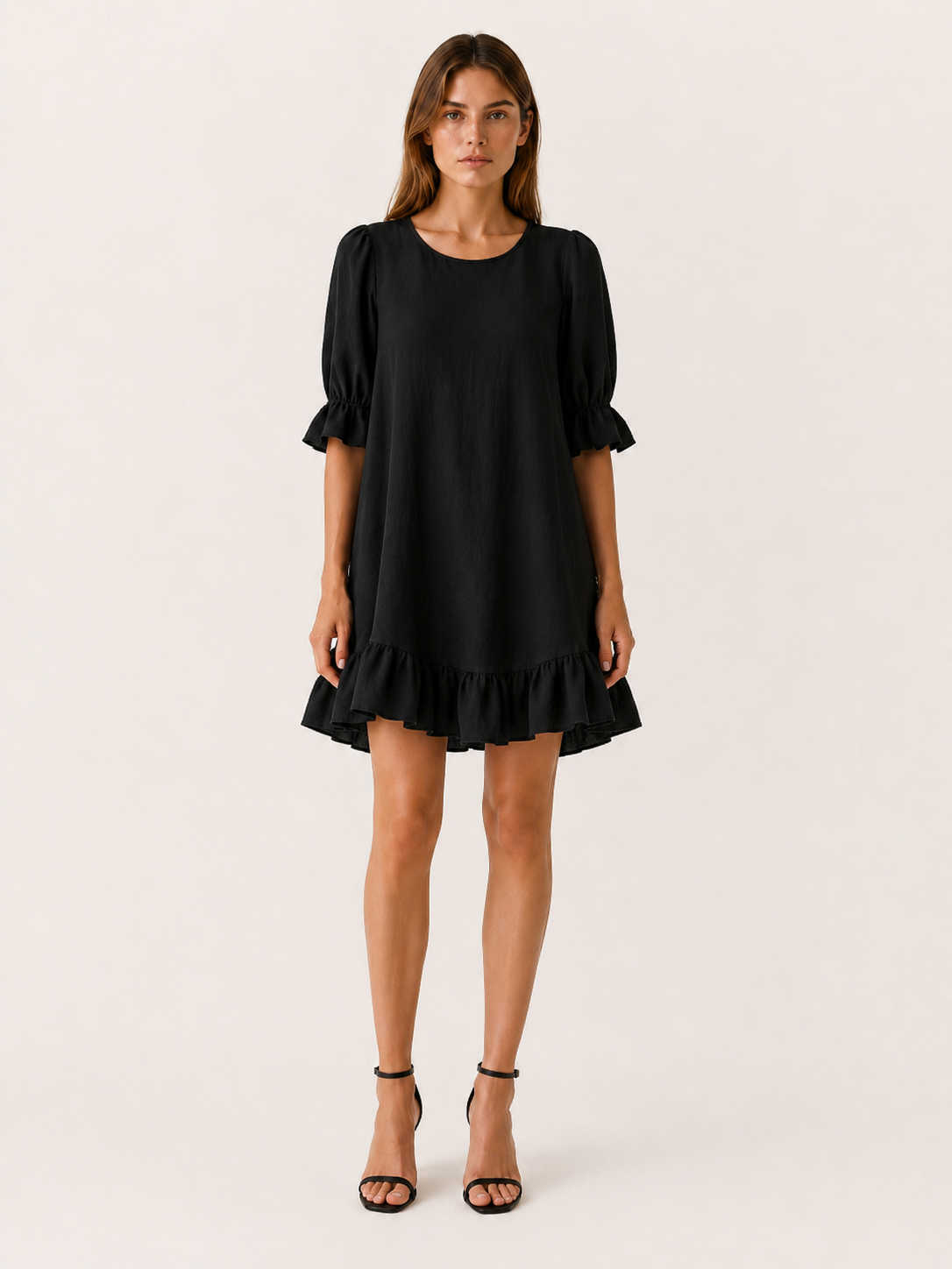 Perris | Relaxed Summer Mini Dress with Ruffle Hem Tummy Covering Fit
