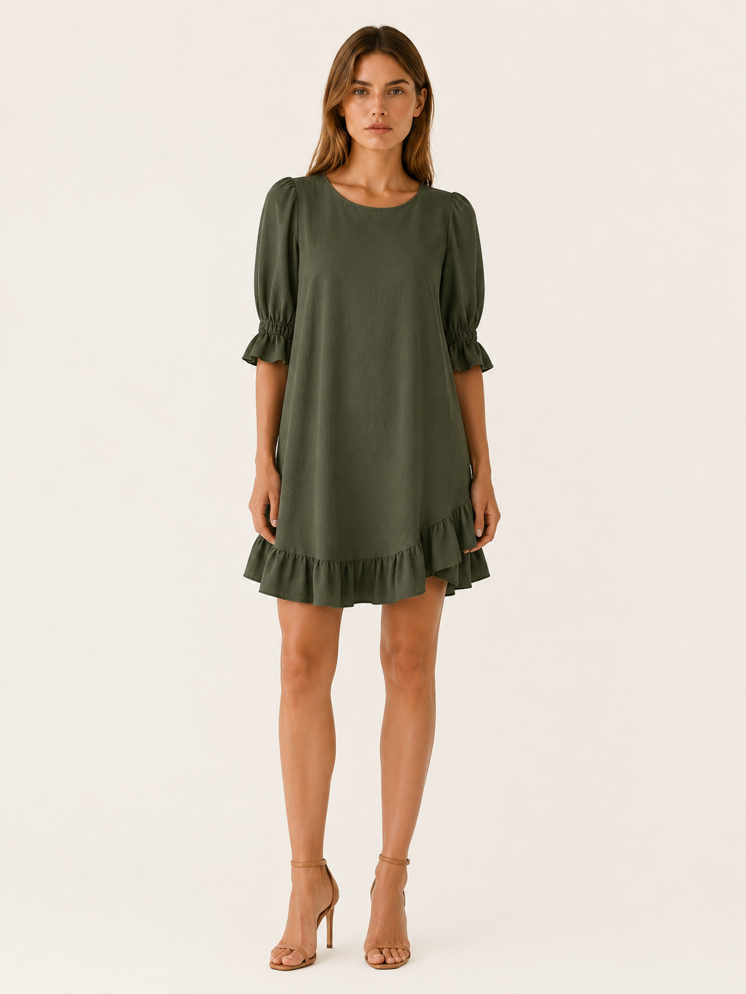 Perris | Relaxed Summer Mini Dress with Ruffle Hem Tummy Covering Fit