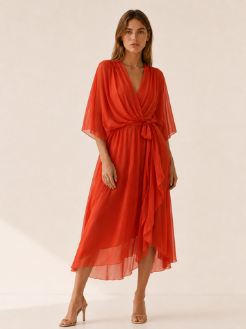 Priya | Wrap Midi Dress with Waist Tie