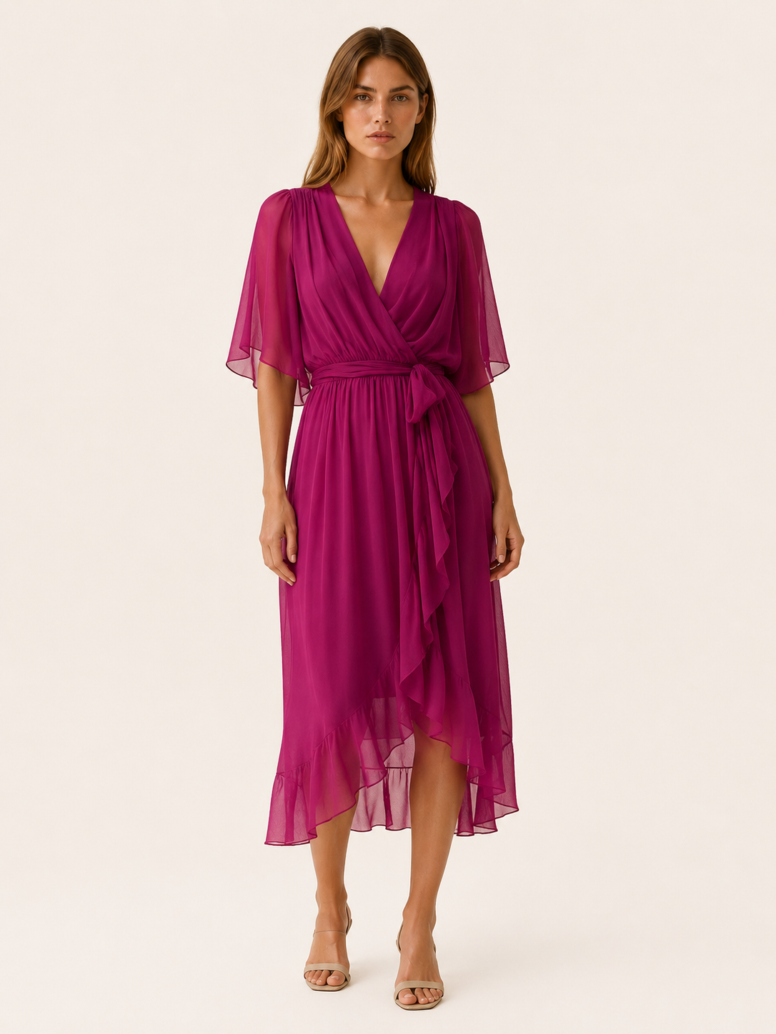 Priya | Wrap Midi Dress with Waist Tie