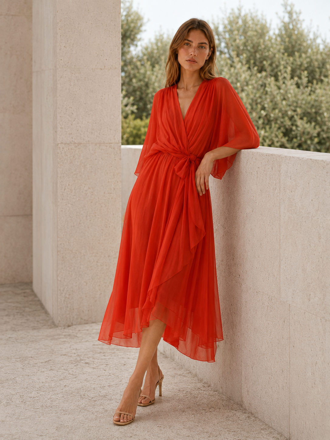 Priya | Wrap Midi Dress with Waist Tie