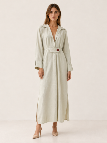 Quincy | Maxi Dress with Collared V Neck Belted Waist