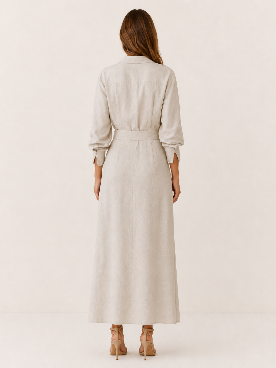 Quincy | Maxi Dress with Collared V Neck Belted Waist