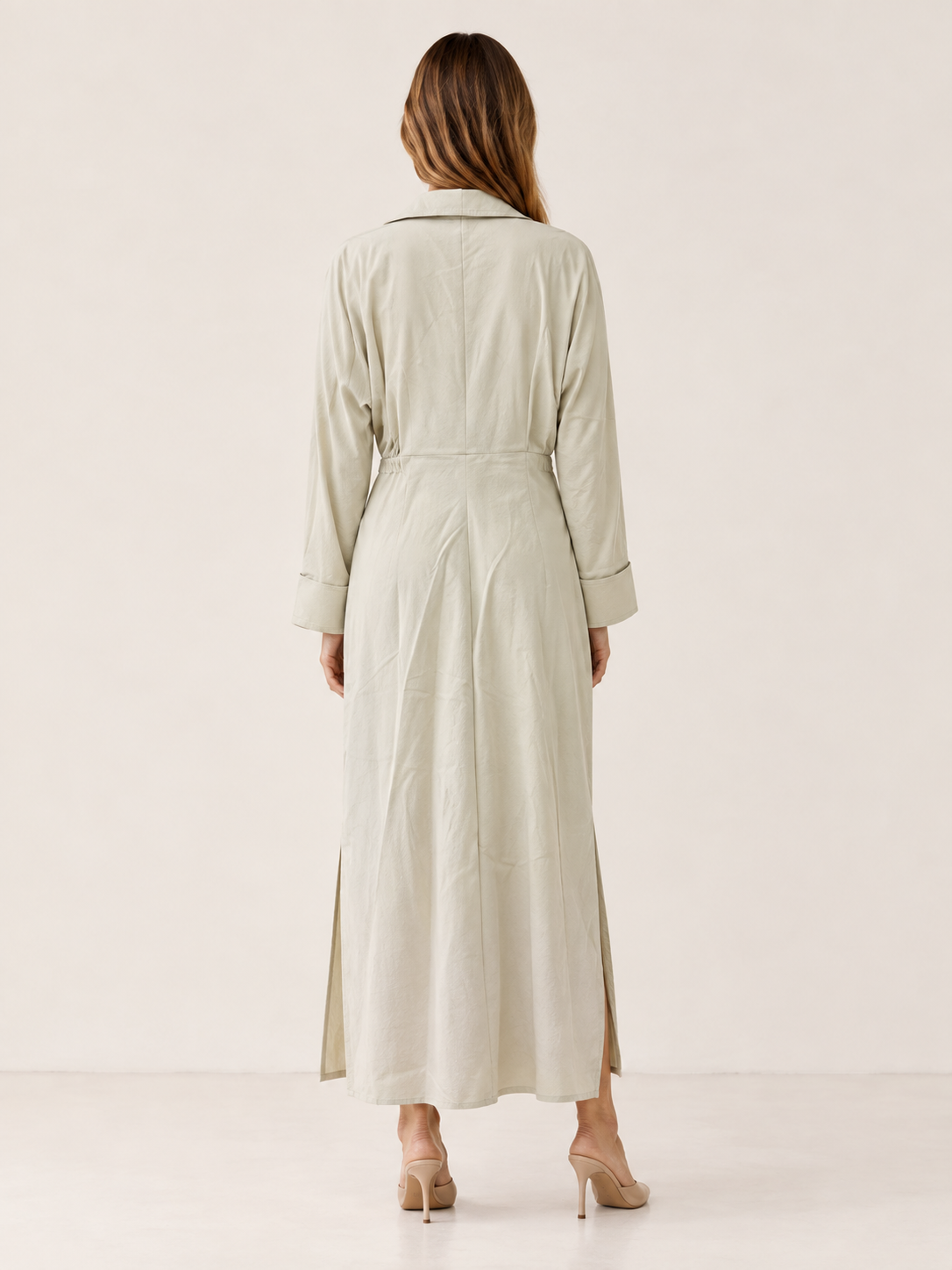 Quincy | Maxi Dress with Collared V Neck Belted Waist