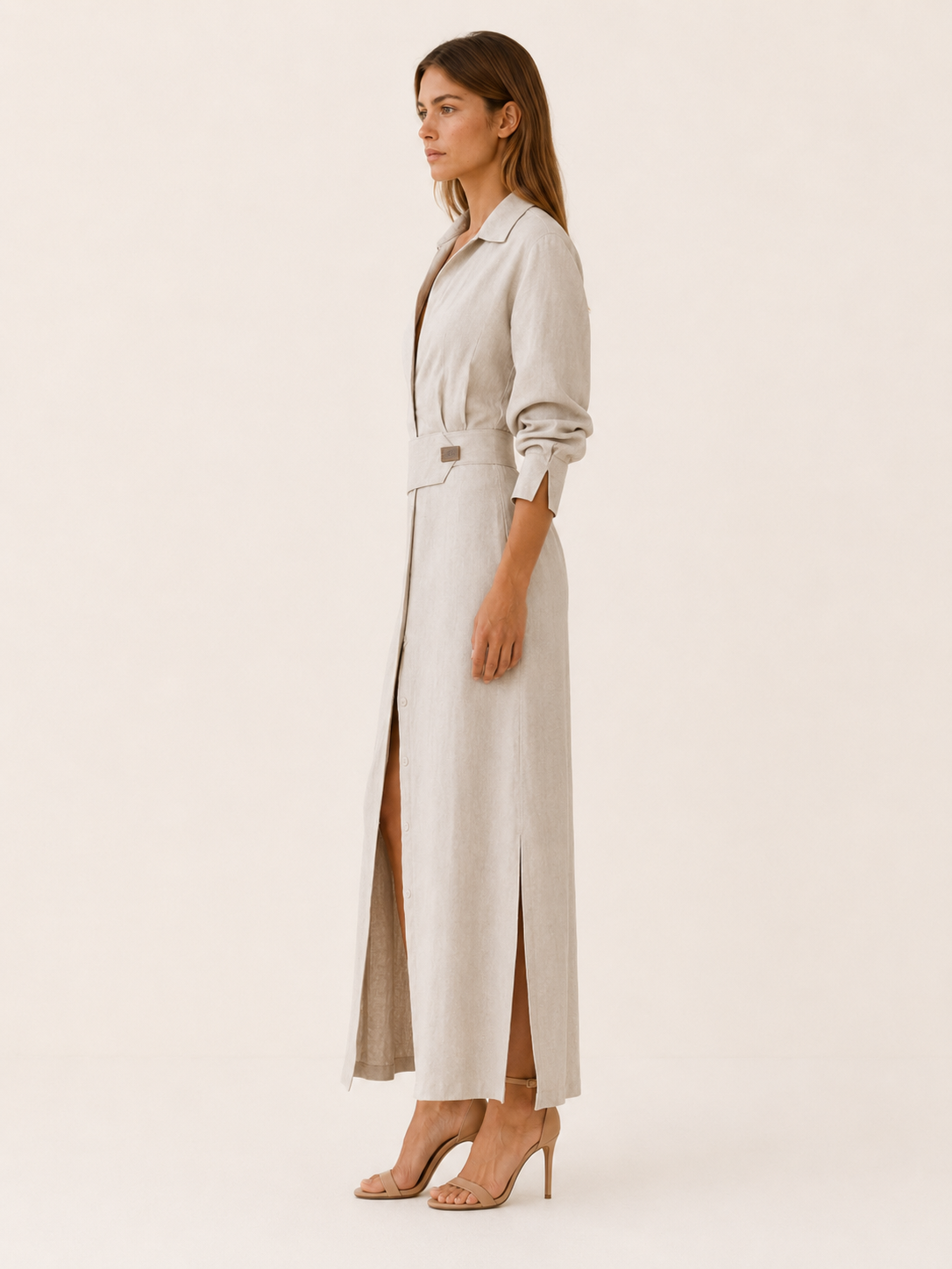 Quincy | Maxi Dress with Collared V Neck Belted Waist
