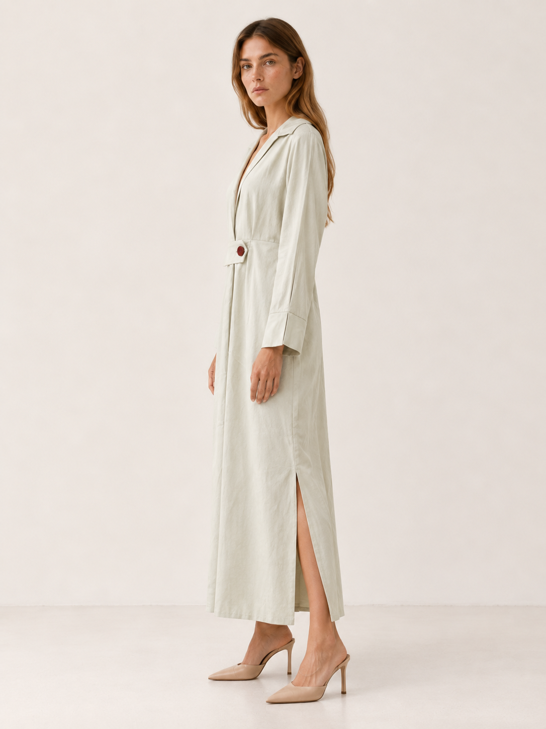 Quincy | Maxi Dress with Collared V Neck Belted Waist