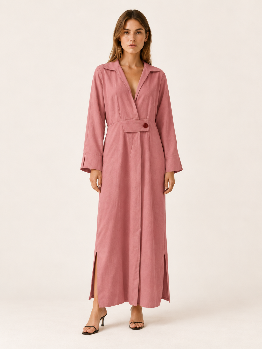 Quincy | Maxi Dress with Collared V Neck Belted Waist