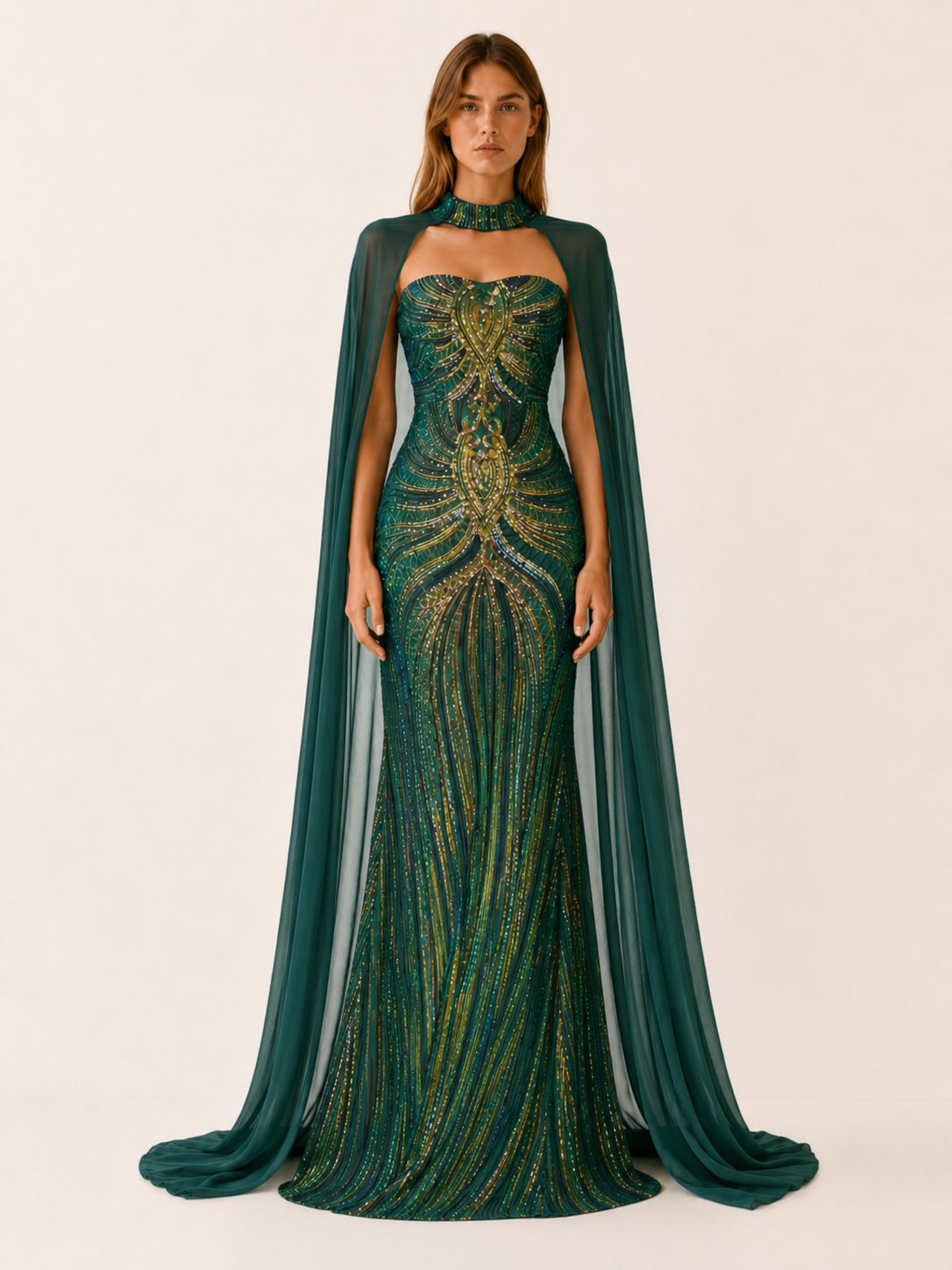 Quivra | Mermaid Dress with Cape Detail