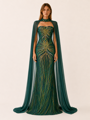 Quivra | Mermaid Dress with Cape Detail