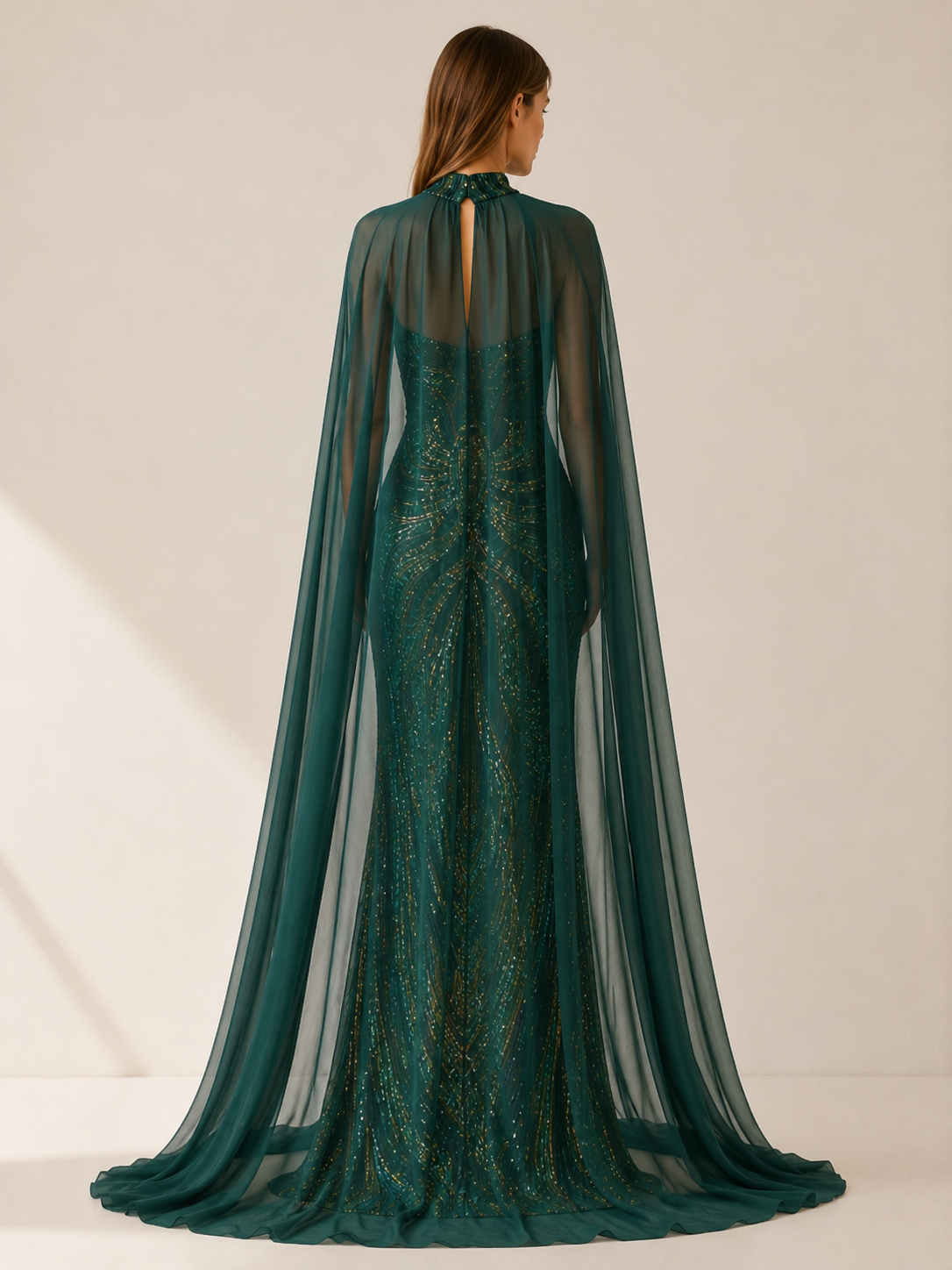 Quivra | Mermaid Dress with Cape Detail