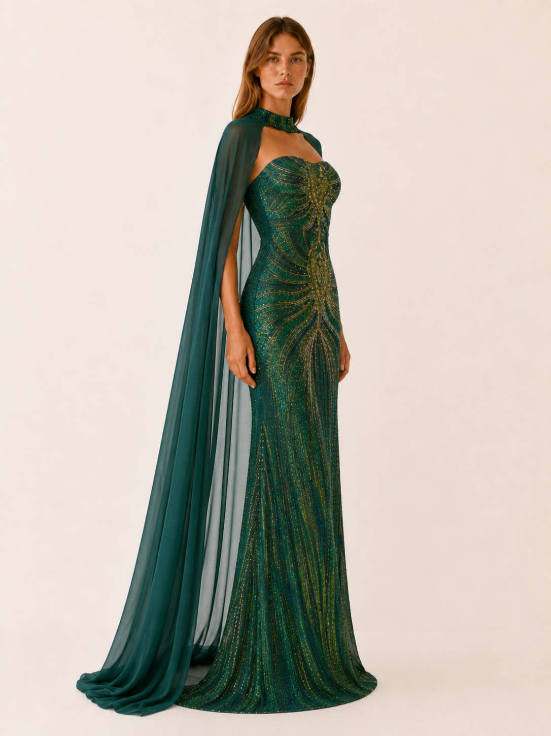Quivra | Mermaid Dress with Cape Detail