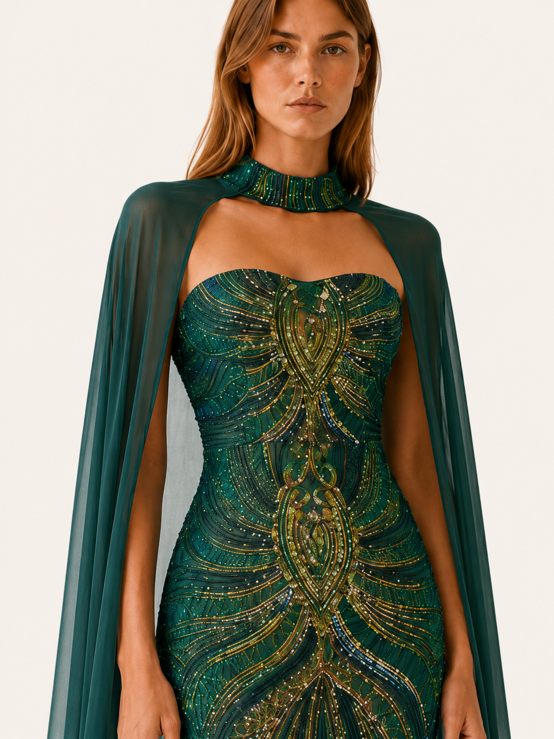 Quivra | Mermaid Dress with Cape Detail