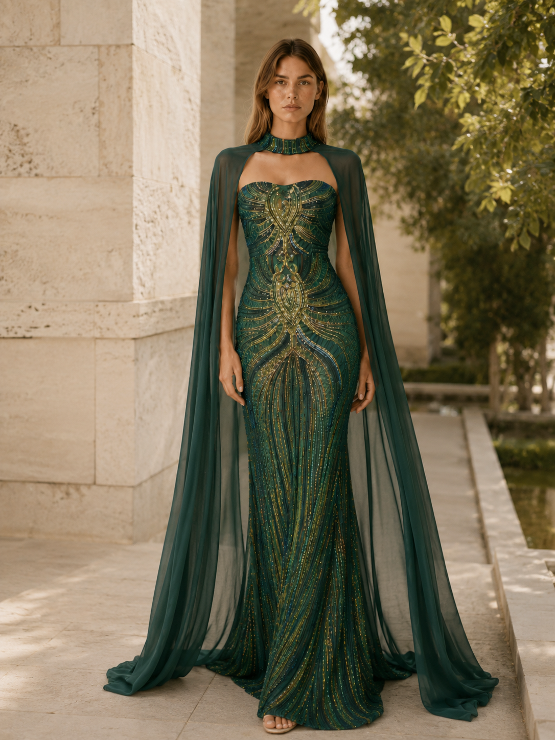 Quivra | Mermaid Dress with Cape Detail