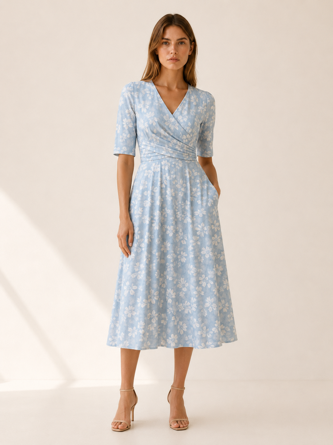 Raina | Midi Dress with V Neck and Side Pockets