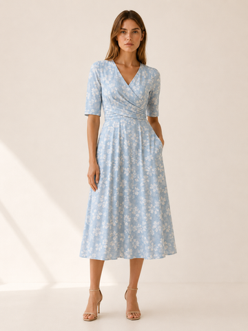 Raina | Midi Dress with V Neck and Side Pockets