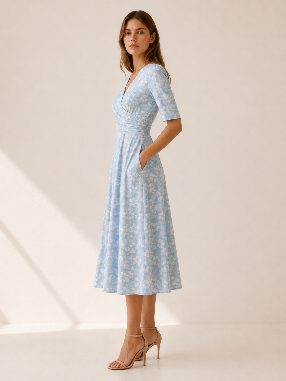 Raina | Midi Dress with V Neck and Side Pockets