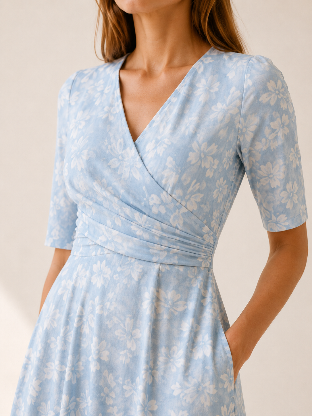 Raina | Midi Dress with V Neck and Side Pockets