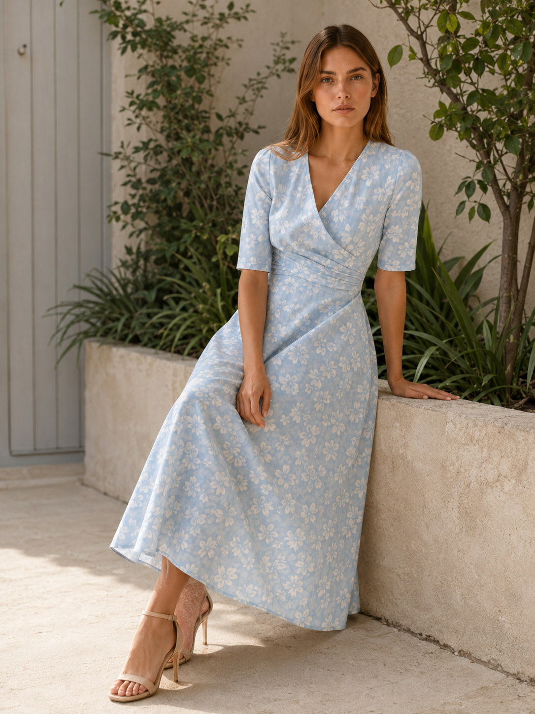 Raina | Midi Dress with V Neck and Side Pockets