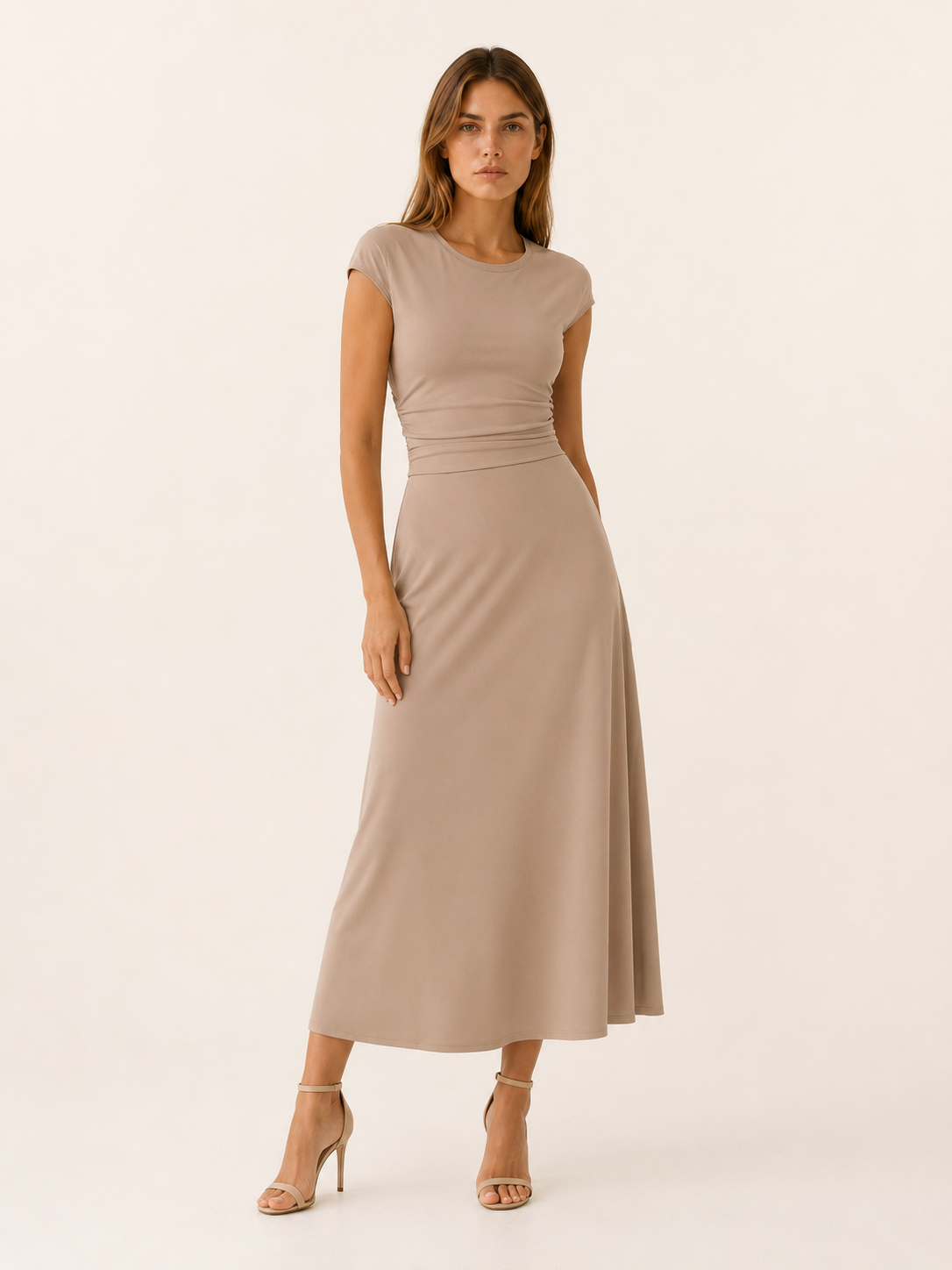 Ravelle | Midi Dress with Cap Sleeves and High Waist
