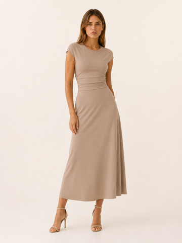 Ravelle | Midi Dress with Cap Sleeves and High Waist